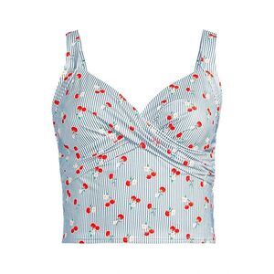 Land's End V Neck Tankini Midkini swim top dusk sky cherry stripe print size 12